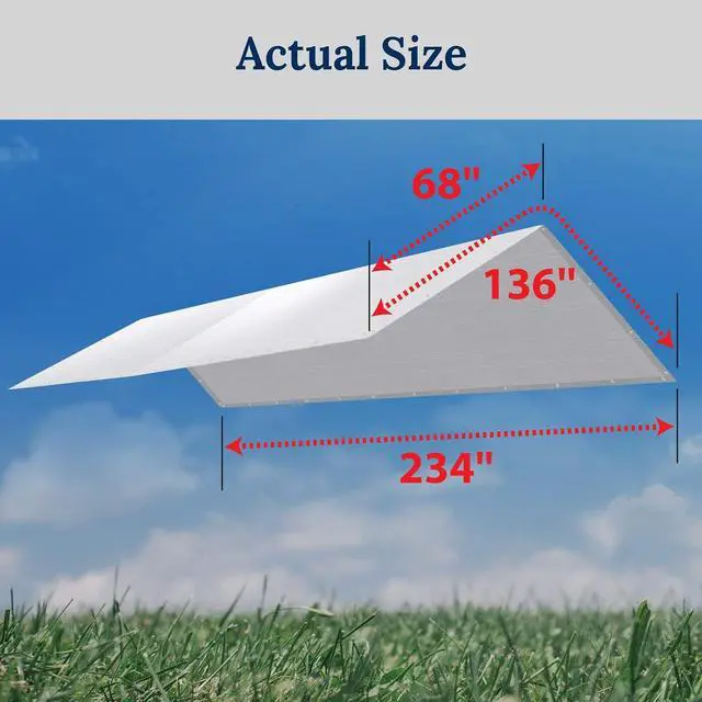 Alt view image 5 of 7 - YardGrow 10'x20' Carport Replacement Canopy Cover for Tent Car Shelter Top Tarp Cover w/Bungees, Carport Canopy Top Replacement Cover ONLY (White)