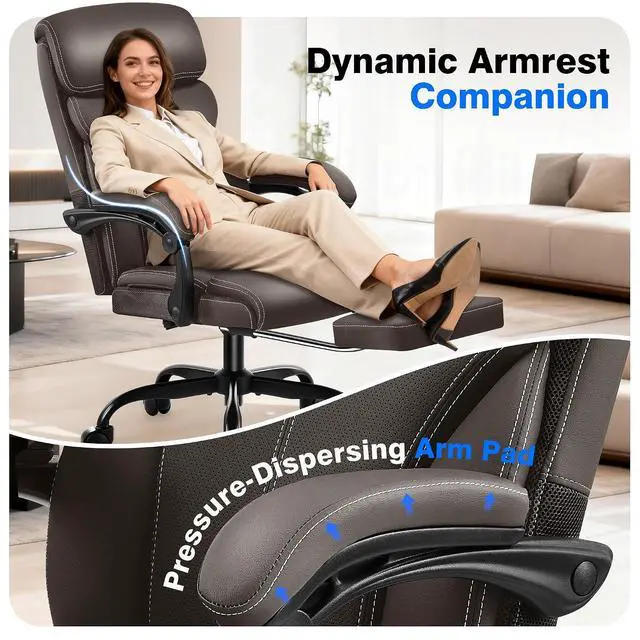 Alt view image 6 of 7 - AreShark Office Chair - Ergonomic Comfortable High Back Computer Desk Chair with Foot Rest - Executive Breathable Swivel Rolling Reclining Leather Chair with Lumbar Support for Home Gaming Relaxing