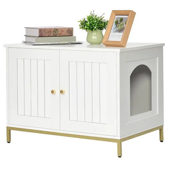 Alt view image 3 of 7 - Homhedy Cat Litter Box Enclosure with Barn Door and Modern Style Cat Litter Box Enclosure