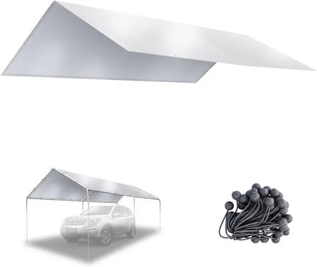 Main image of YardGrow 10'x20' Carport Replacement Canopy Cover for Tent Car Shelter Top Tarp Cover w/Bungees, Carport Canopy Top Replacement Cover ONLY (Silver)
