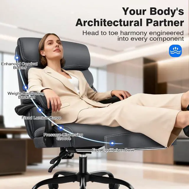 Alt view image 3 of 7 - AreShark Office Chair - Ergonomic Comfortable High Back Computer Desk Chair with Foot Rest - Executive Breathable Swivel Rolling Reclining Leather Chair with Lumbar Support for Home Gaming Relaxing