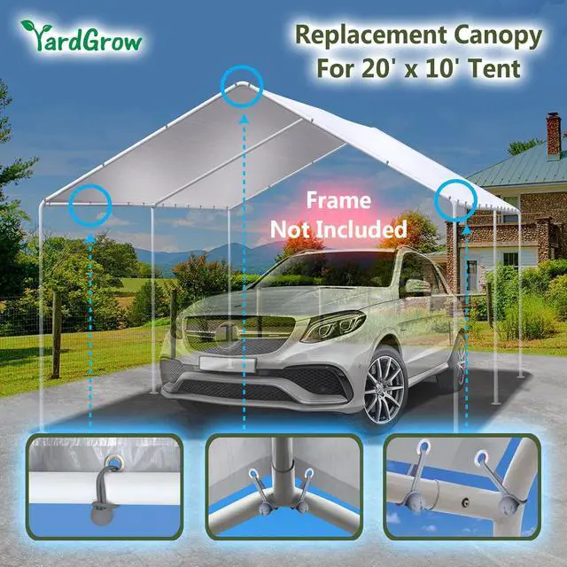 Alt view image 2 of 7 - YardGrow 10'x20' Carport Replacement Canopy Cover for Tent Car Shelter Top Tarp Cover w/Bungees, Carport Canopy Top Replacement Cover ONLY (Silver)