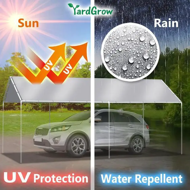 Alt view image 5 of 7 - YardGrow 10'x20' Carport Replacement Canopy Cover for Tent Car Shelter Top Tarp Cover w/Bungees, Carport Canopy Top Replacement Cover ONLY (Silver)