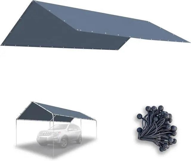 Main image of YardGrow 10'x20' Carport Replacement Canopy Cover for Tent Car Shelter Top Tarp Cover w/Bungees, Carport Canopy Top Replacement Cover ONLY (Grey)