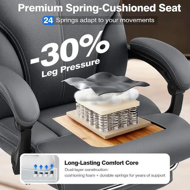 Alt view image 4 of 7 - AreShark Office Chair - Ergonomic Comfortable High Back Computer Desk Chair with Foot Rest - Executive Breathable Swivel Rolling Reclining Leather Chair with Lumbar Support for Home Gaming Relaxing