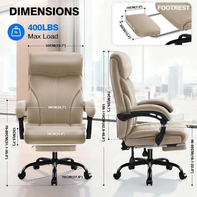 Alt view image 2 of 7 - AreShark Office Chair - Ergonomic Comfortable High Back Computer Desk Chair with Foot Rest - Executive Breathable Swivel Rolling Reclining Leather Chair with Lumbar Support for Home Gaming Relaxing