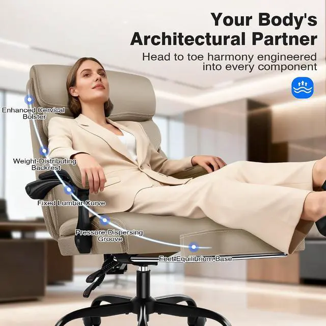 Alt view image 3 of 7 - AreShark Office Chair - Ergonomic Comfortable High Back Computer Desk Chair with Foot Rest - Executive Breathable Swivel Rolling Reclining Leather Chair with Lumbar Support for Home Gaming Relaxing