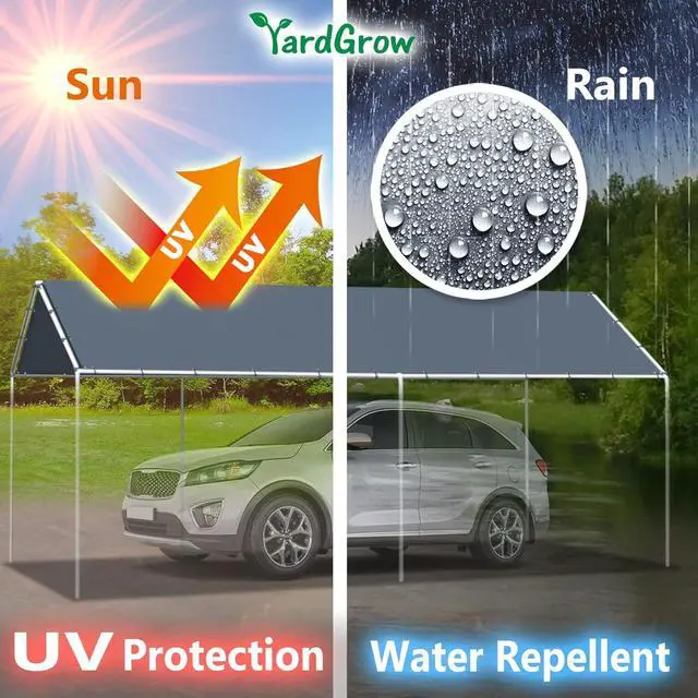 Alt view image 5 of 7 - YardGrow 10'x20' Carport Replacement Canopy Cover for Tent Car Shelter Top Tarp Cover w/Bungees, Carport Canopy Top Replacement Cover ONLY (Grey)