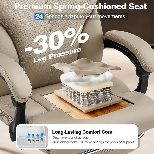 Alt view image 4 of 7 - AreShark Office Chair - Ergonomic Comfortable High Back Computer Desk Chair with Foot Rest - Executive Breathable Swivel Rolling Reclining Leather Chair with Lumbar Support for Home Gaming Relaxing