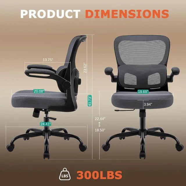 Alt view image 3 of 7 - AreShark Office Chair Ergonomic Desk Chairs with Adjustable Lumbar Support& Headrest Hanger, High Back Breathable Mesh Chair with Wheels, Rolling Swivel Comfy Task Computer Chair for Home Work Gaming