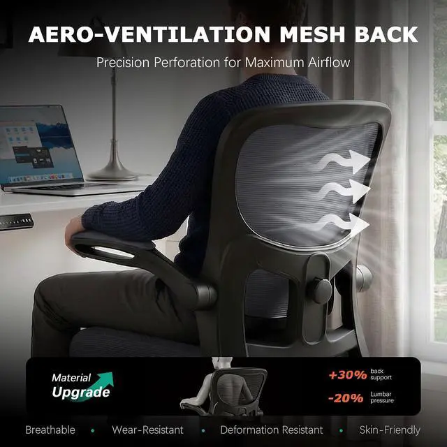 Alt view image 4 of 7 - AreShark Office Chair Ergonomic Desk Chairs with Adjustable Lumbar Support& Headrest Hanger, High Back Breathable Mesh Chair with Wheels, Rolling Swivel Comfy Task Computer Chair for Home Work Gaming