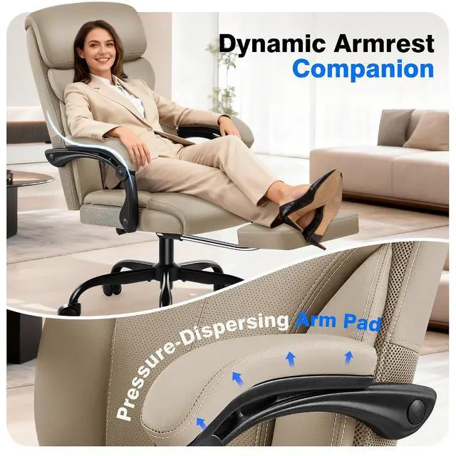 Alt view image 6 of 7 - AreShark Office Chair - Ergonomic Comfortable High Back Computer Desk Chair with Foot Rest - Executive Breathable Swivel Rolling Reclining Leather Chair with Lumbar Support for Home Gaming Relaxing