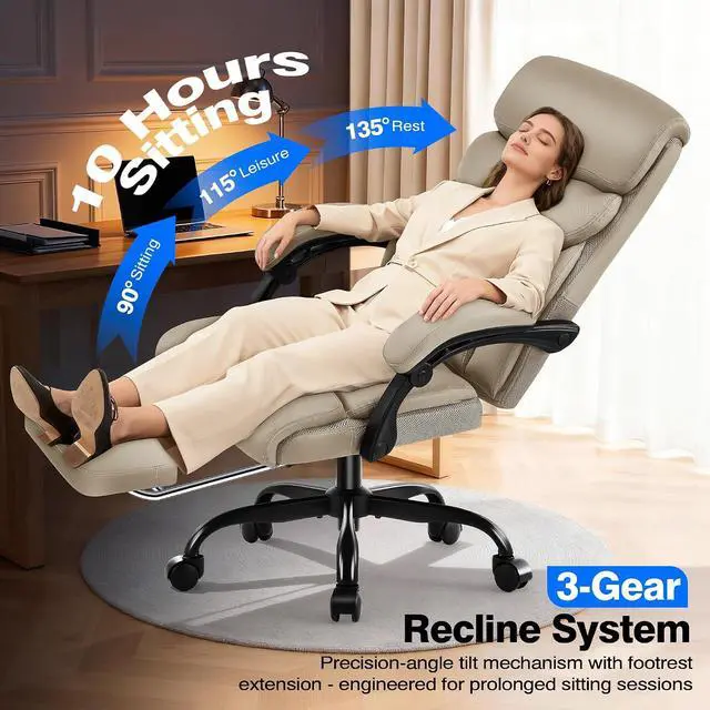 Alt view image 5 of 7 - AreShark Office Chair - Ergonomic Comfortable High Back Computer Desk Chair with Foot Rest - Executive Breathable Swivel Rolling Reclining Leather Chair with Lumbar Support for Home Gaming Relaxing