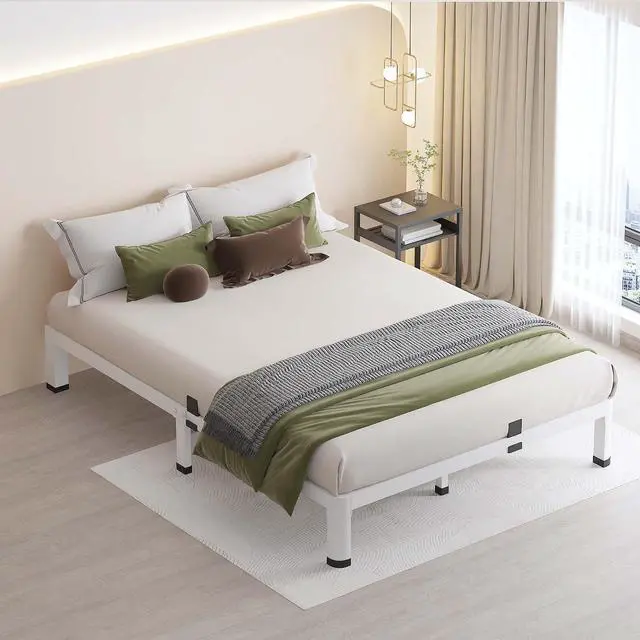 Alt view image 2 of 7 - MAF 7 Inch Full Size Metal Platform Bed Frame White with Round Corner Legs | Mattress Slide Stopper, 3000 LBS Heavy Duty Steel Slats Support, Noise Free, No Box Spring Needed, Easy Assembly, Anti-Slip