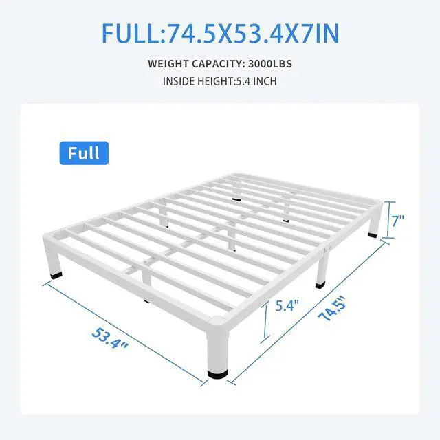 Alt view image 3 of 7 - MAF 7 Inch Full Size Metal Platform Bed Frame White with Round Corner Legs | Mattress Slide Stopper, 3000 LBS Heavy Duty Steel Slats Support, Noise Free, No Box Spring Needed, Easy Assembly, Anti-Slip
