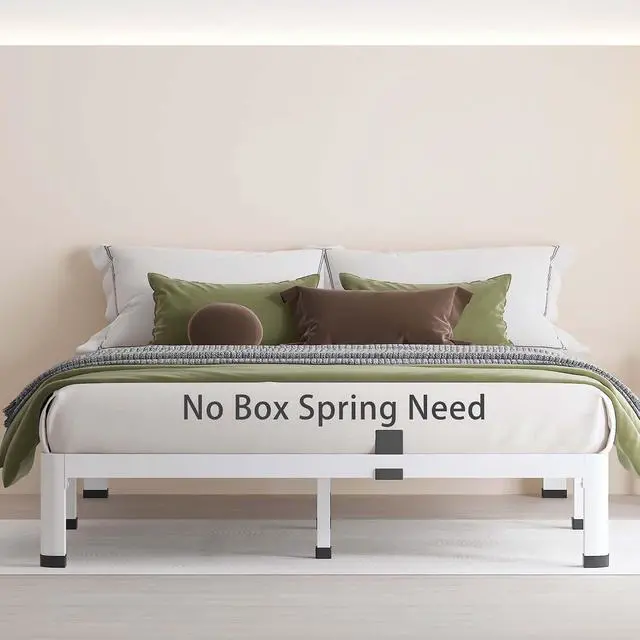 Alt view image 6 of 7 - MAF 7 Inch Full Size Metal Platform Bed Frame White with Round Corner Legs | Mattress Slide Stopper, 3000 LBS Heavy Duty Steel Slats Support, Noise Free, No Box Spring Needed, Easy Assembly, Anti-Slip