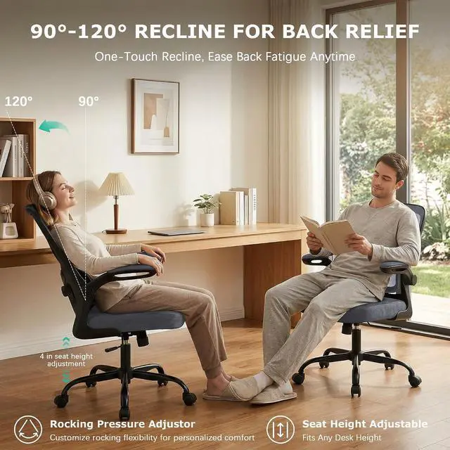 Alt view image 7 of 7 - AreShark Office Chair Ergonomic Desk Chairs with Adjustable Lumbar Support& Headrest Hanger, High Back Breathable Mesh Chair with Wheels, Rolling Swivel Comfy Task Computer Chair for Home Work Gaming