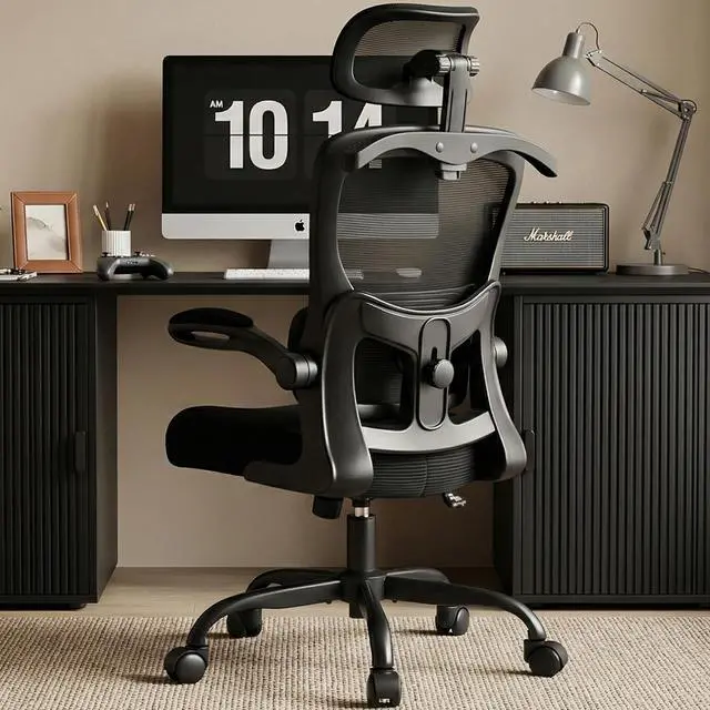 Main image of AreShark Office Chair-Ergonomic Desk Chair with Hidden Hanger & Flip-Up Arms, High Back Mesh Computer Chair with 2D Headrest & Adjustable Lumbar, Comfy Rolling Task Chair for Home Work Gaming, Black
