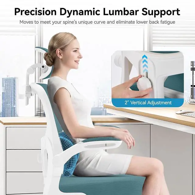 Alt view image 3 of 7 - AreShark Office Chair Ergonomic Desk Chairs with Adjustable Lumbar Support& Headrest Hanger, High Back Breathable Mesh Chair with Wheels, Rolling Swivel Comfy Task Computer Chair for Home Work Gaming