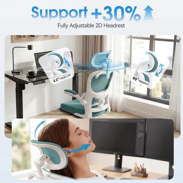 Alt view image 4 of 7 - AreShark Office Chair Ergonomic Desk Chairs with Adjustable Lumbar Support& Headrest Hanger, High Back Breathable Mesh Chair with Wheels, Rolling Swivel Comfy Task Computer Chair for Home Work Gaming