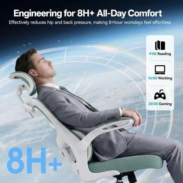 Alt view image 7 of 7 - AreShark Office Chair Ergonomic Desk Chairs with Adjustable Lumbar Support& Headrest Hanger, High Back Breathable Mesh Chair with Wheels, Rolling Swivel Comfy Task Computer Chair for Home Work Gaming
