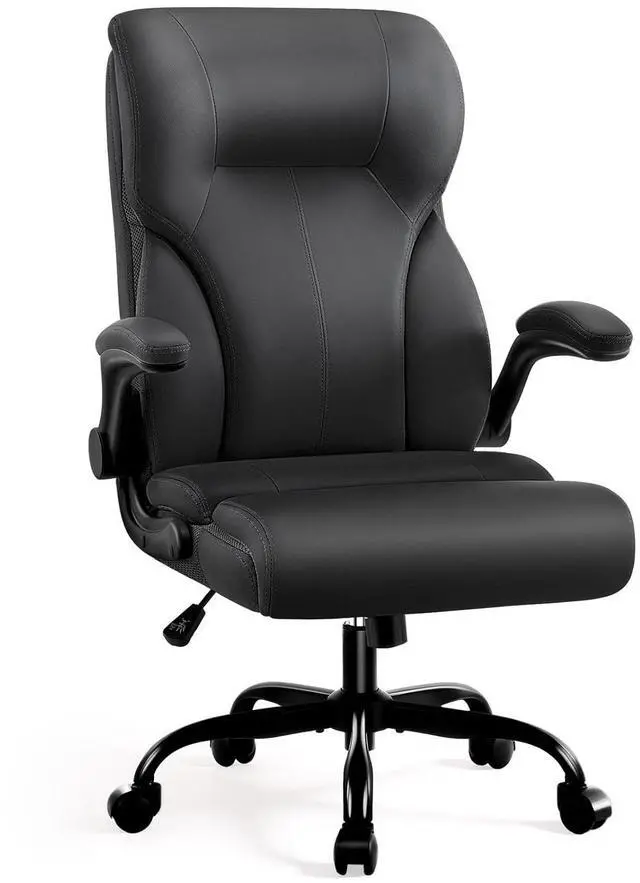 Main image of Executive Office Chair,High Back Ergonomic Comfy Desk Chair with Padded Flip-up Armrests and Wheels,PU Leather Heavy Duty Computer Swivel Rolling Task Chair for Home Office,Adults,Black