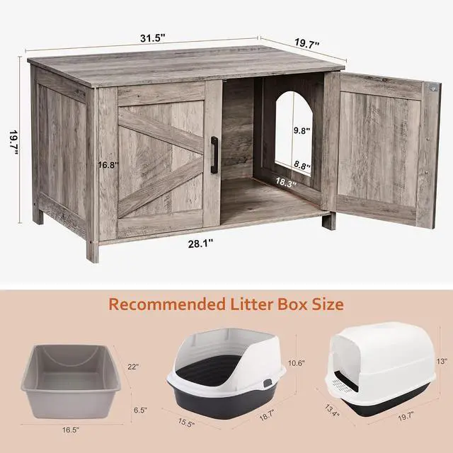 Alt view image 7 of 7 - Homhedy 31.5" L Cat Litter Box Enclosure and 47.2L Cat Litter Box Enclosure for 2 Cats