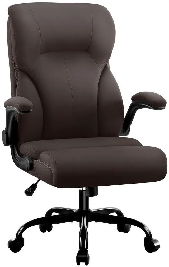 Main image of Executive Office Chair,High Back Ergonomic Comfy Desk Chair with Padded Flip-up Armrests,PU Leather Heavy Duty Computer Swivel Rolling Task Chair for Home Office,Adults,Dark Brown