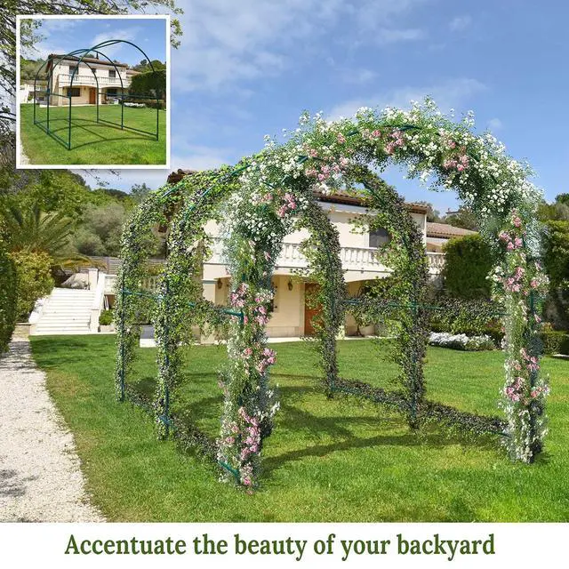 Alt view image 7 of 7 - YardGrow Garden Support Arch Frame Climbing Plant Arch Arbor Greenhouse Frame for Plants/Flowers/Vegetables Outdoor (6.5x7x7.2 FT)