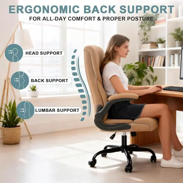 Alt view image 4 of 7 - AreShark Office Chair - Executive High Back Breathable Desk Chair with Lumbar Support - Ergonomic Leather Rolling Swivel Computer Chair with Rock Function for Working Studying Gaming Relaxing
