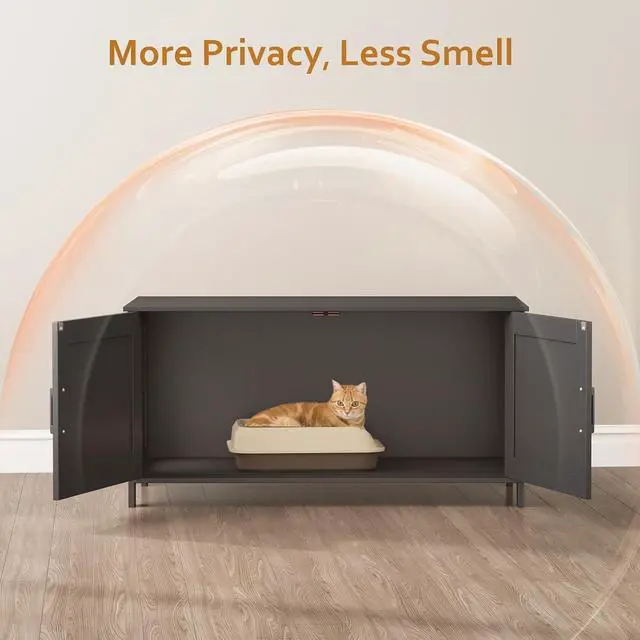 Alt view image 2 of 7 - Homhedy 39.4" L Cat Litter Box Enclosure with Barn Door, Black | Wooden Cat Washroom Furniture, Cat House, Pet Storage Cabinet, Dog-Proof, Fit Most of Litter Box, Farmhouse Style