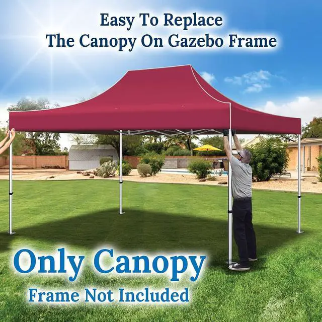 Alt view image 4 of 7 - YardGrow 10x15 FT Pop Up Canopy Top Canopy Tent Replacement Top Gazebo Tent Cover ONLY (Burgundy)