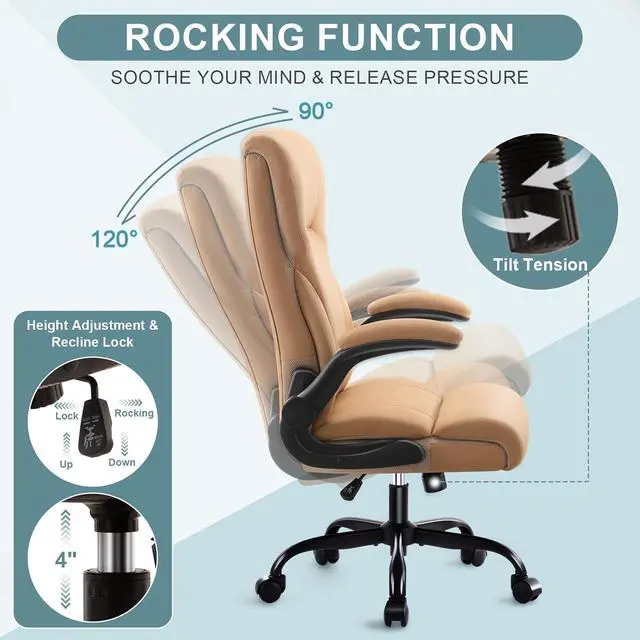 Alt view image 7 of 7 - AreShark Office Chair - Executive High Back Breathable Desk Chair with Lumbar Support - Ergonomic Leather Rolling Swivel Computer Chair with Rock Function for Working Studying Gaming Relaxing