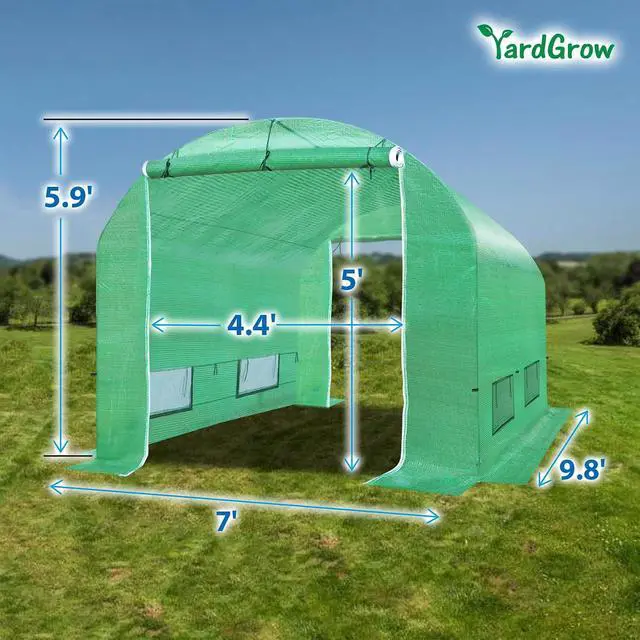 Alt view image 4 of 7 - YardGrow 2-Doors Replacement Greenhouse Cover for Larger Walk in Outdoor Yard Plant Gardening Hot House, Cover ONLY (10'x7'x6', Green)