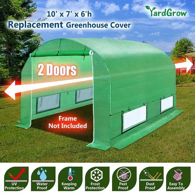Alt view image 2 of 7 - YardGrow 2-Doors Replacement Greenhouse Cover for Larger Walk in Outdoor Yard Plant Gardening Hot House, Cover ONLY (10'x7'x6', Green)