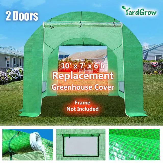 Alt view image 3 of 7 - YardGrow 2-Doors Replacement Greenhouse Cover for Larger Walk in Outdoor Yard Plant Gardening Hot House, Cover ONLY (10'x7'x6', Green)