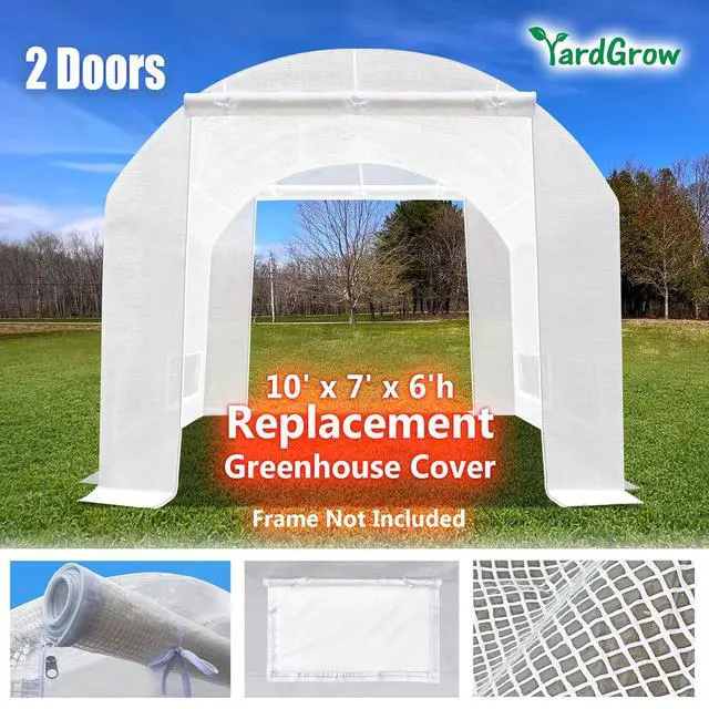 Alt view image 2 of 7 - YardGrow 2-Doors Replacement Greenhouse Cover for Larger Walk in Outdoor Yard Plant Gardening Hot House, Cover ONLY (10'x7'x6', White)