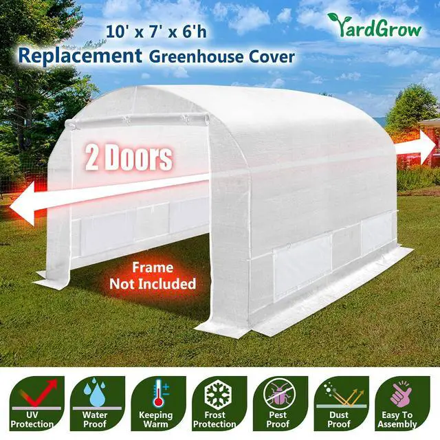 Alt view image 3 of 7 - YardGrow 2-Doors Replacement Greenhouse Cover for Larger Walk in Outdoor Yard Plant Gardening Hot House, Cover ONLY (10'x7'x6', White)