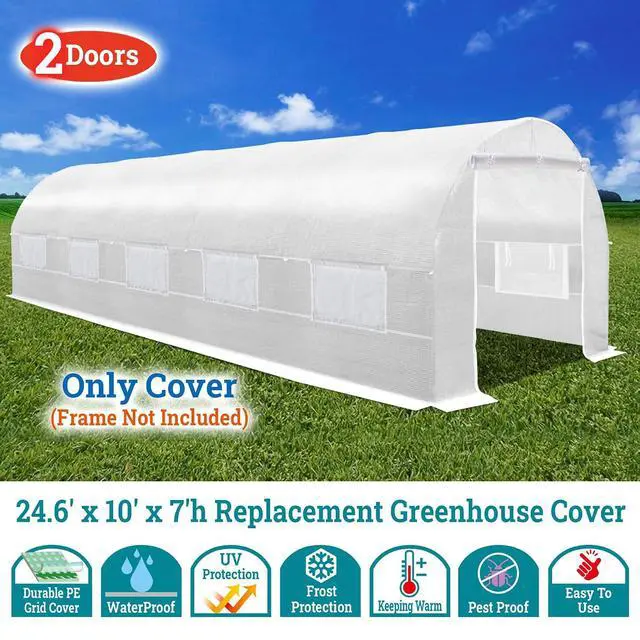 Alt view image 3 of 7 - YardGrow 2-Doors Replacement Greenhouse Cover for Larger Walk in Outdoor Yard Plant Gardening Hot House, Cover ONLY (24.6'x10'x7', White)