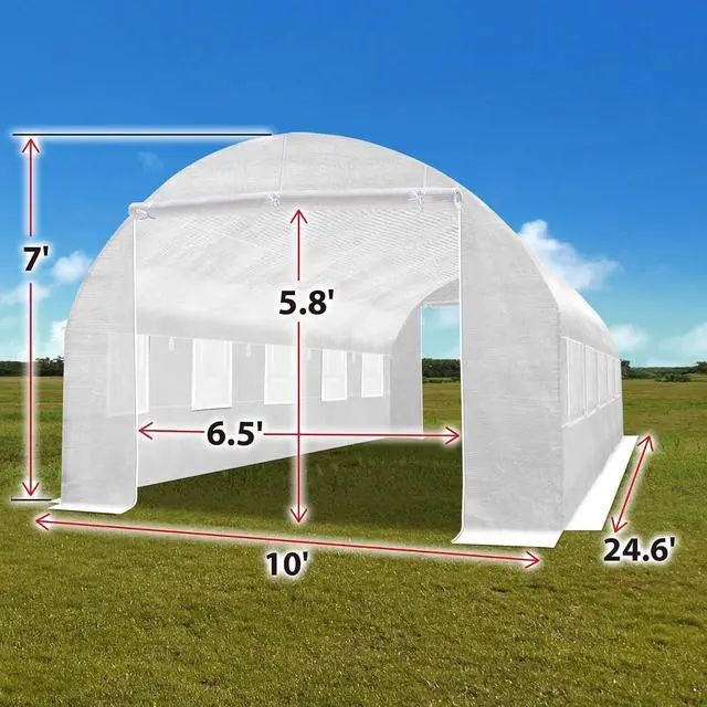 Alt view image 4 of 7 - YardGrow 2-Doors Replacement Greenhouse Cover for Larger Walk in Outdoor Yard Plant Gardening Hot House, Cover ONLY (24.6'x10'x7', White)