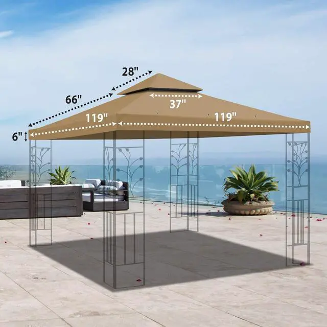 Alt view image 2 of 7 - YardGrow 10x10 FT Gazebo Replacement Canopy Top Cover 2-Tiered Upgraded Patio Sunshade UV Protection, Canopy Cover ONLY (Tan)