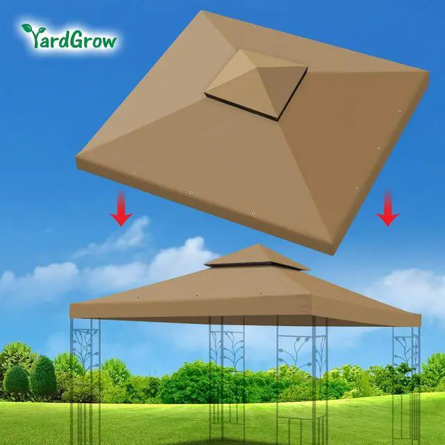 Alt view image 3 of 7 - YardGrow 10x10 FT Gazebo Replacement Canopy Top Cover 2-Tiered Upgraded Patio Sunshade UV Protection, Canopy Cover ONLY (Tan)