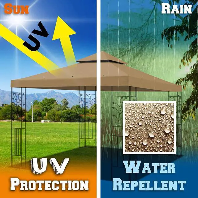 Alt view image 4 of 7 - YardGrow 10x10 FT Gazebo Replacement Canopy Top Cover 2-Tiered Upgraded Patio Sunshade UV Protection, Canopy Cover ONLY (Tan)