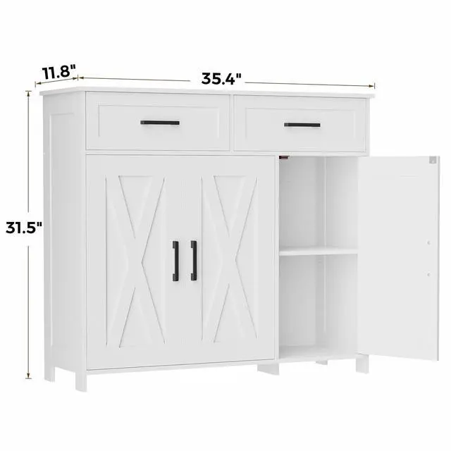 Alt view image 2 of 7 - Homhedy Coffee Bar Storage Cabinet with Drawers, Kitchen Buffet Cabinet | Sideboard Cabinet with Doors, Farmhouse Buffet Cabinet, Adjustable Shelves, for Kitchen / Dining / Living Room, White