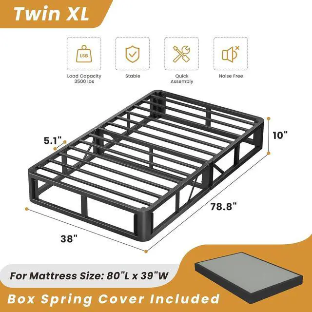 Alt view image 3 of 7 - MAF Twin XL Box Spring and Cover Set 10 Inch High Profile Metal Bed Base | 3500 lbs Black Heavy Duty Support, Round Corner Design, Metal Mattress Foundation, No Squeaky, Easy Assembly, Noise Free