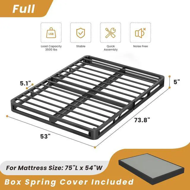 Alt view image 3 of 7 - MAF 5 Inch Box Spring Full Size Low Profile Bed Base with BoxSpring Cover | 3500 lbs Black Heavy Duty Support, Round Corner Design, Metal Mattress Foundation, No Squeaky, Easy Assembly, Noise Free