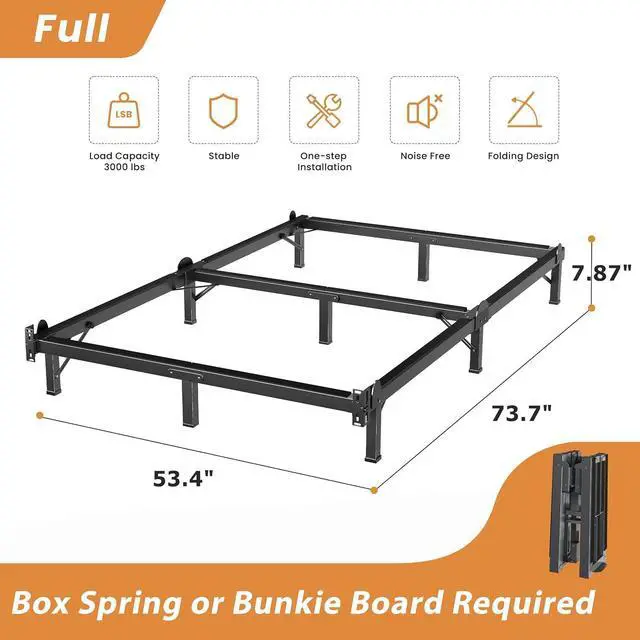 Alt view image 3 of 7 - MAF Metal Bed Frame Full 8 Inches for Box Spring, 9-Legs Support Basics | Foldable Design, Tool-Free, Metal Bed Base, Headboard Attachable, Double Triangular Support, Easy Assembly, Noise Free, Black