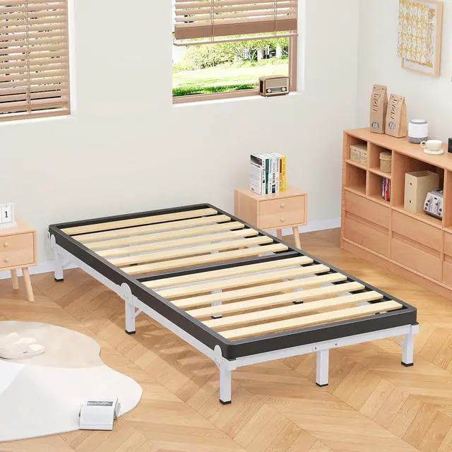 Alt view image 2 of 7 - MAF Metal Bed Frame Twin 8 Inches for Box Spring, 9-Legs Support Basics | Foldable Design, Tool-Free, Metal Bed Base, Headboard Attachable, Double Triangular Support, Easy Assembly, Noise Free, White