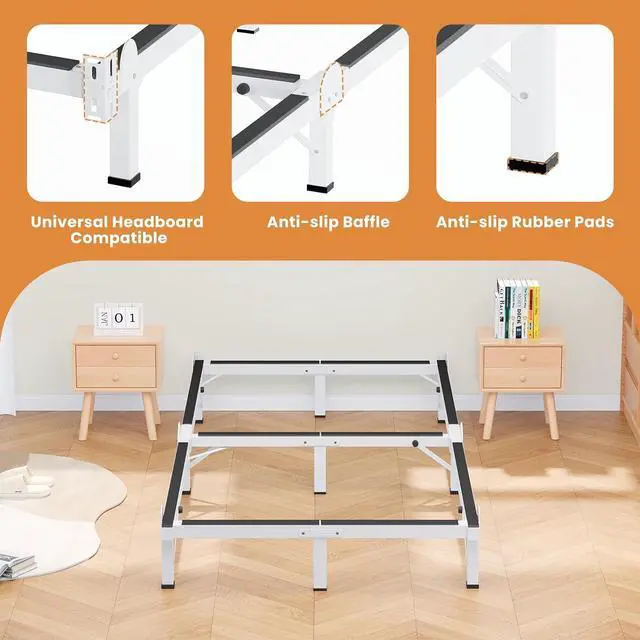 Alt view image 6 of 7 - MAF Metal Bed Frame Twin 8 Inches for Box Spring, 9-Legs Support Basics | Foldable Design, Tool-Free, Metal Bed Base, Headboard Attachable, Double Triangular Support, Easy Assembly, Noise Free, White