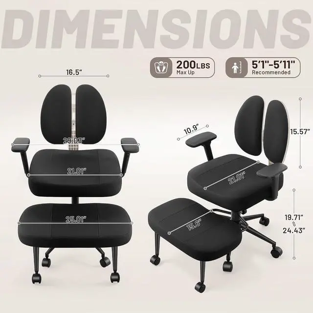 Alt view image 2 of 7 - Criss Cross Office Chair - Ergonomic Cross Legged Office Chair with 3D Armrest &Dual Back Support - Wide Desk Chair with Stretchable Rotating Footrest for Yoga Kneeling Meditation Home Office